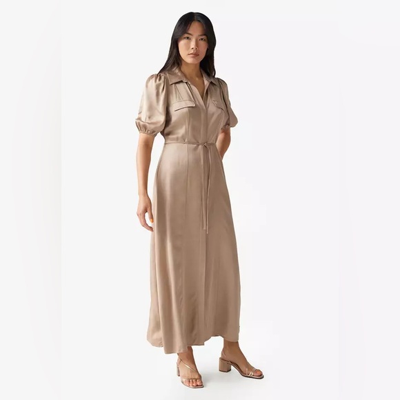 & Other Stories Belted Puff Sleeve Midi Dress - Picture 2 of 12